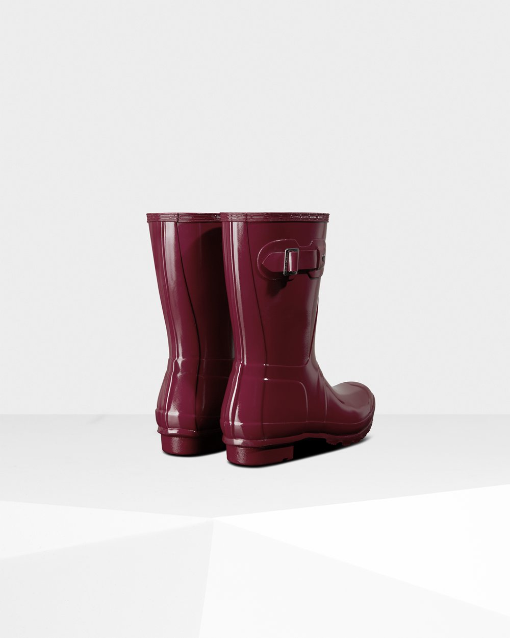 Womens Short Rain Boots - Hunter Original Gloss (01BFVYKUD) - Claret/Red